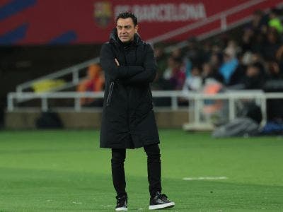 Barcelona's Spanish coach Xavi looks on during the Spanish league football match between FC Barcelona and Valencia CF at the Estadi Olimpic Lluis Companys in Barcelona on April 29, 2024. (Photo by LLUIS GENE / AFP)