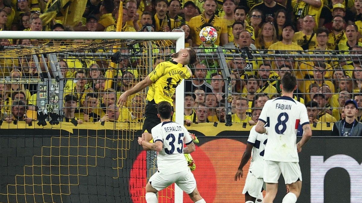 Dortmund's German forward #14 Niclas Fuellkrug (top L) makes an attempt on goal during the UEFA Champions League semi-final first leg football match between Borussia Dortmund and Paris Saint-Germain (PSG) in Dortmund, western Germany on May 1, 2024. (Photo by FRANCK FIFE / AFP)